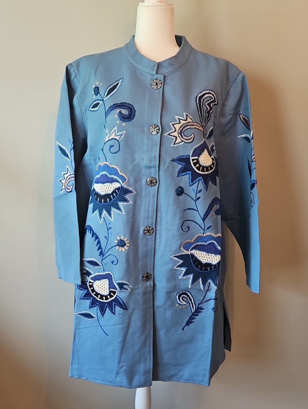 Embroidered Light Blue Women's Long Blazer Jacket QVC
